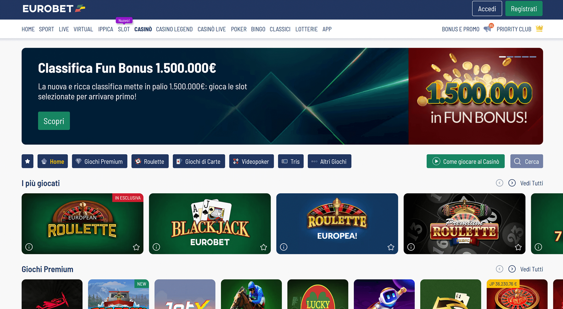 3. Eurobet- Forte valore del casinò Skrill