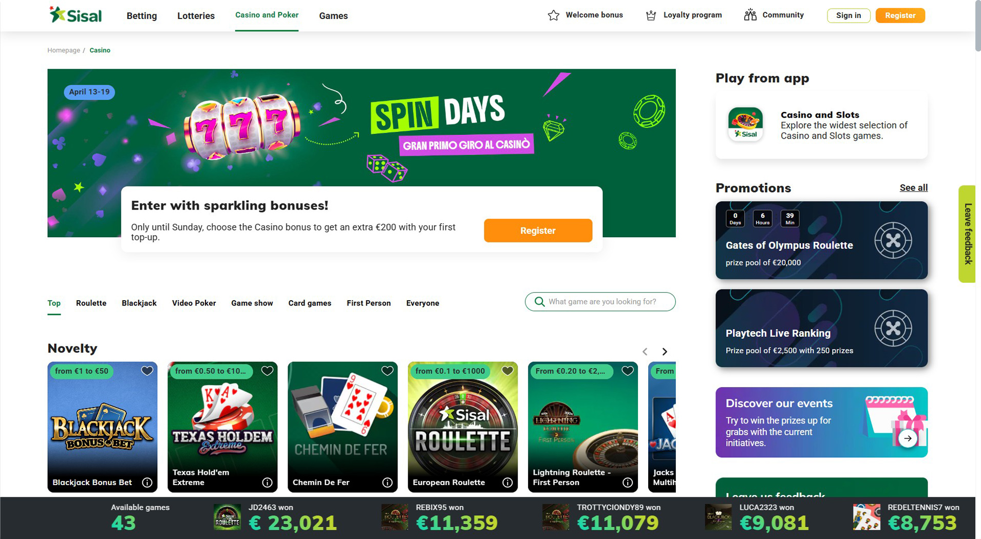 4. Sisal- Opzione affidabile per il casinò Skrill