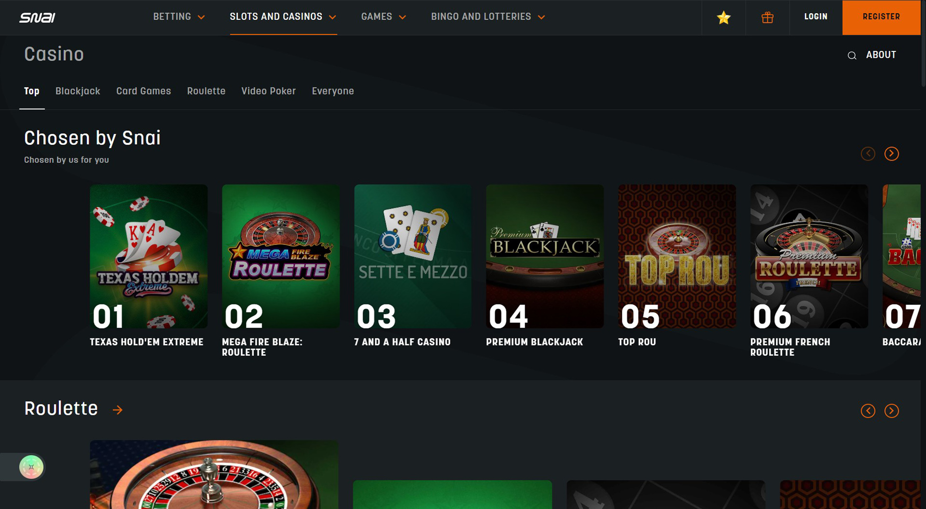5. SNAI- Scelta del casinò mobile Skrill